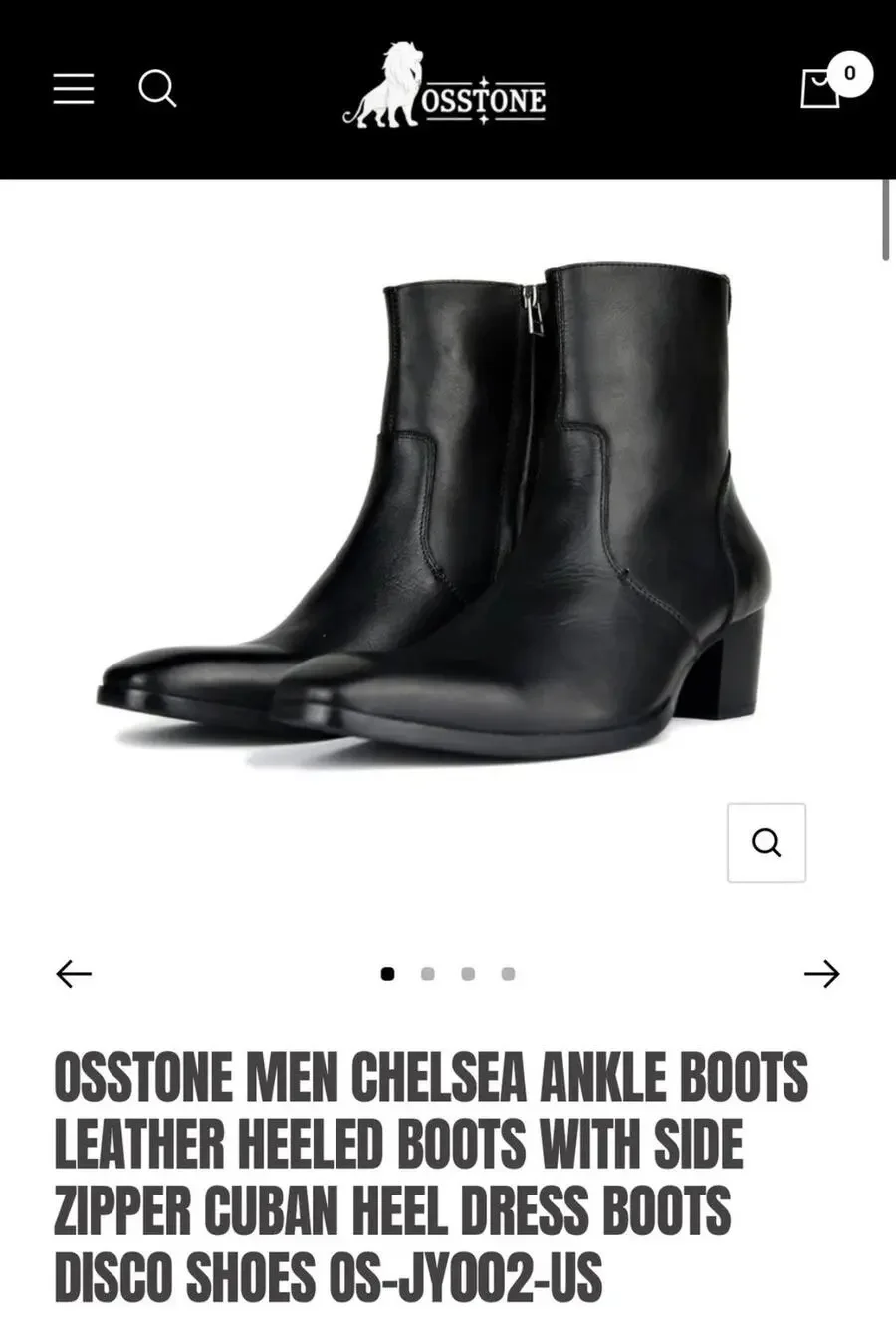 OSSTONE Men Chelsea Ankle Boots LEATHER HEEL W/ Zipper Cuban Dress JY002 Size 13